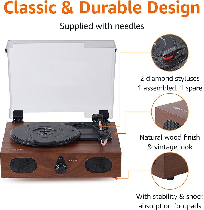 Amazon Basics Desktop Turntable Vinyl Record Player - Image 3