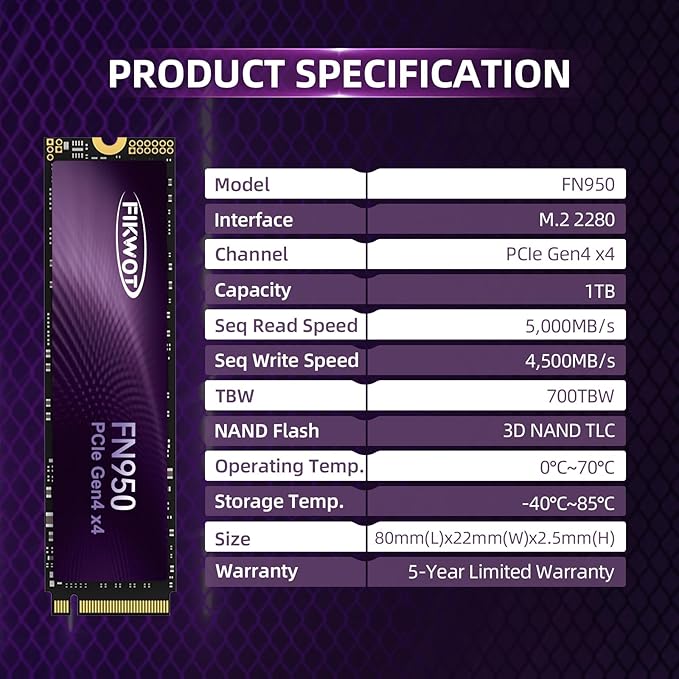 FN950 1TB NVMe SSD M.2 2280 PCIe Gen4x4, Internal Solid State Drive, Configure - Image 4
