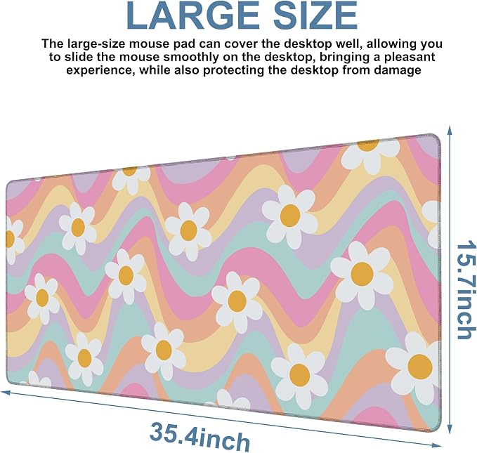 Large Mouse Pad Floral and Wavy Gaming Desk Pad Computer Keyboard Non-Slip - Image 3