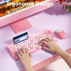 Retro Wireless Keyboard with Round Keycaps, 2.4GHz Full-Size USB Cute Wireless - Image 6