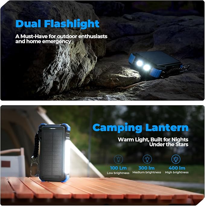 BLAVOR Solar Power Bank 20000mAh Built-in Cables, Wireless Charger - Image 5