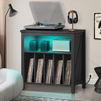 Large Record Player Stand with Charging Station & LED Lights, Vinyl Records - Image 8
