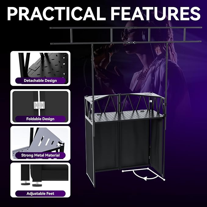 DJ Table Stand Portable booth, Foldable DJ Stand Booth, Adjustable DJ Facade - Image 2