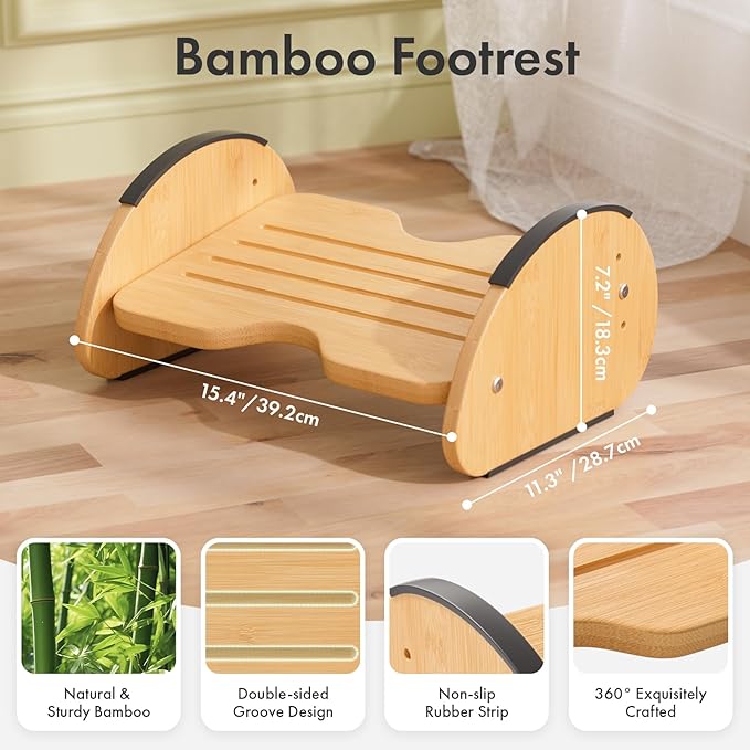 Amazer Bamboo Foot Rest for Under Desk at Work, 2-in-1 Reversible Rocking - Image 5