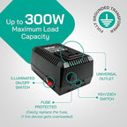 LiteFuze 300 Watt Step Up/Step Down Travel Voltage Converter, 220/110v to - Image 7