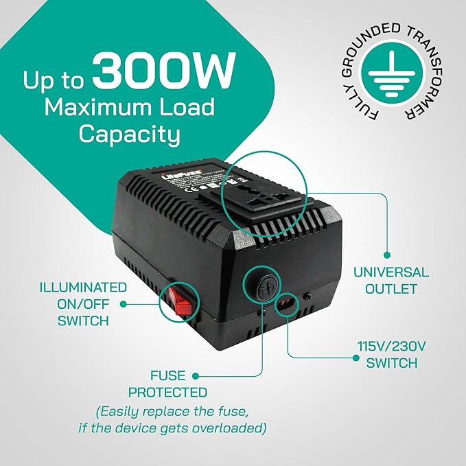 LiteFuze 300 Watt Step Up/Step Down Travel Voltage Converter, 220/110v to - Image 7