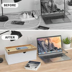 Bamboo Cable Management Box, Large Cord Organizer Box Cable Box to Hide Wires & - Image 3