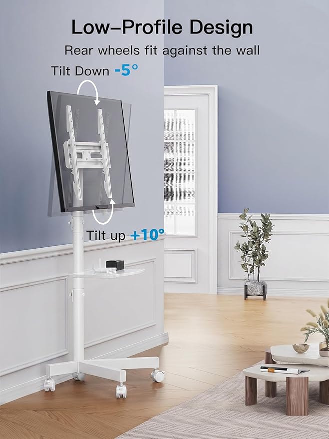 PERLESMITH Rolling White TV Stand - Image 3