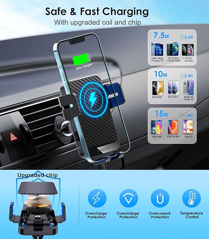 Wireless Car Charger, MOKPR 15W Fast Charging Auto-Clamping Phone Mount Air - Image 2