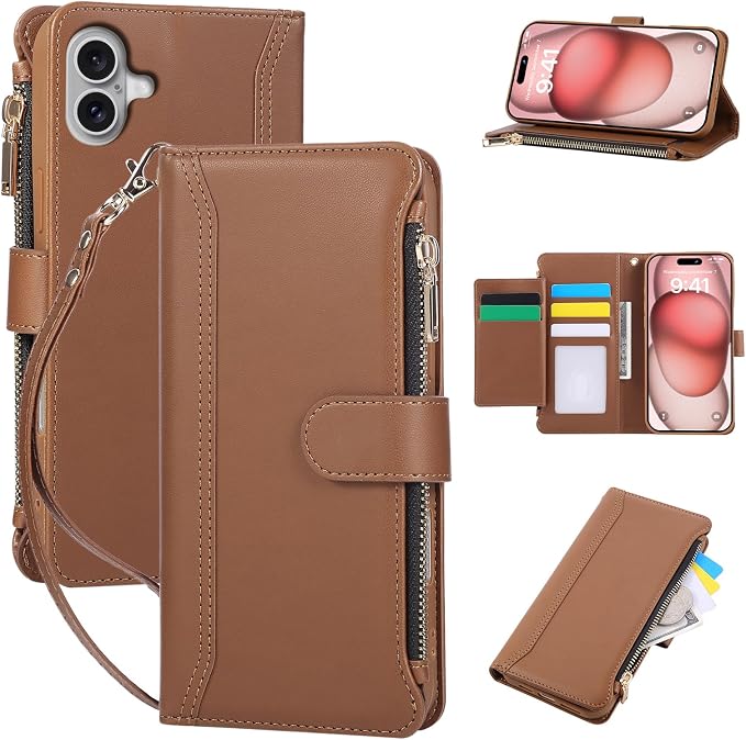 Compatible with iPhone 16 Wallet Phone Case-PU Leather Magnetic Flip Cover with by KYFSJPT