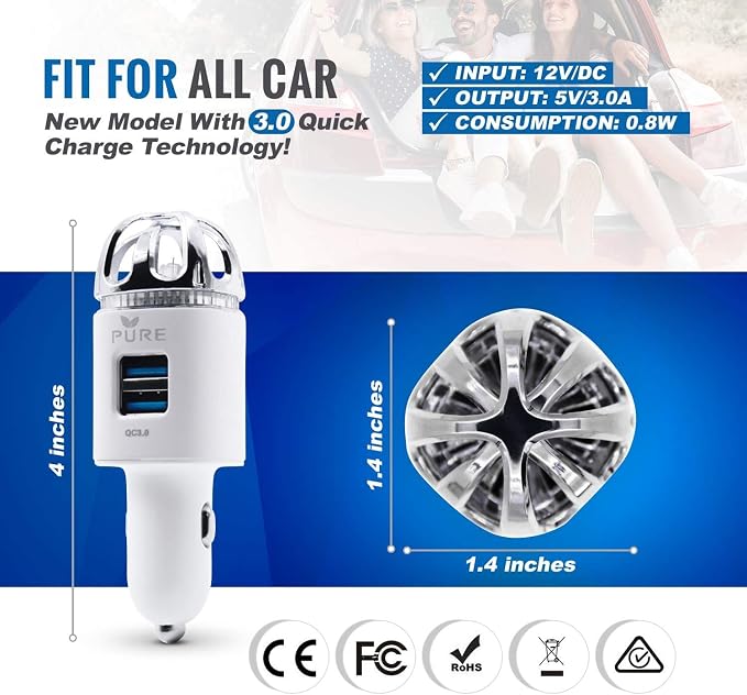 Car Air Purifier 3in1 Premium Stainless Steel HEPA Filter Ionizer w/Dual USB - Image 3
