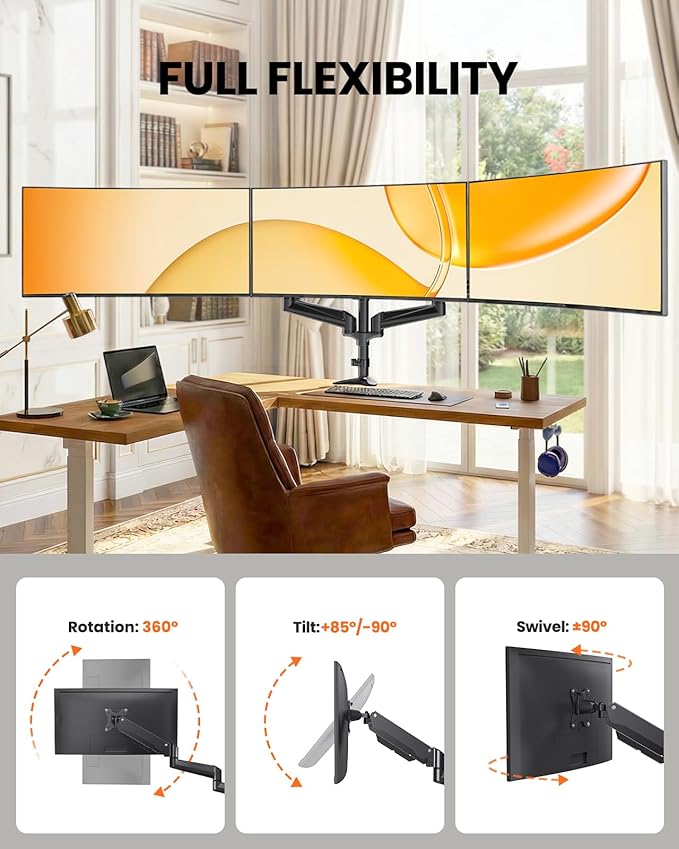 ErGear Triple Monitor Mount, Fully Adjustable Gaming 3 Monitor Desk Mount - Image 4