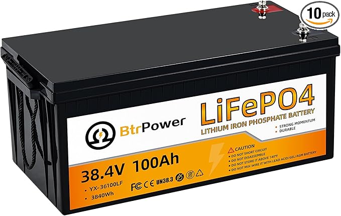 36V 100Ah LiFePO4 Battery, Built-in 100A BMS, 3840Wh Lithium Battery, by Cymoye