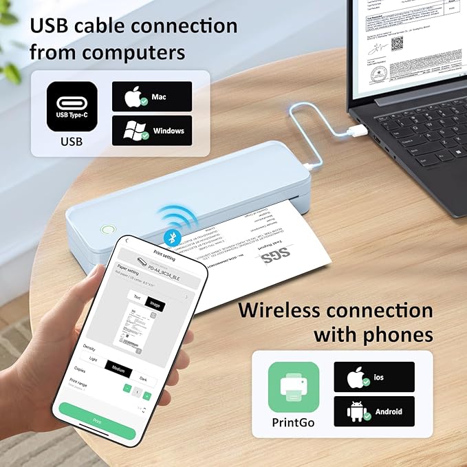 Inkless Portable Printer for Travel, Wireless Thermal Printer Supports 8.5" x - Image 3