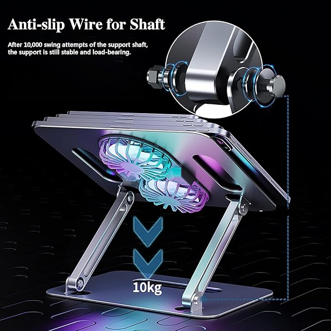 Adjustable Laptop Stand with Cooling Fan, Aluminium Alloy Multi-Angle Computer - Image 3