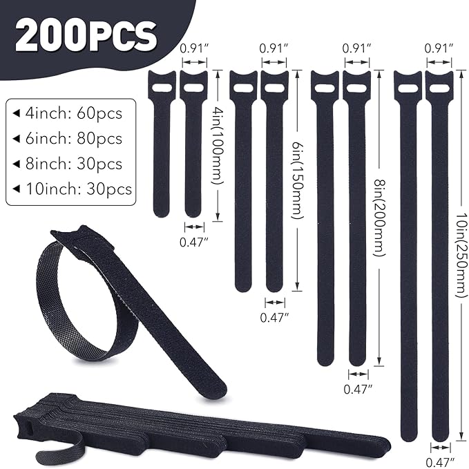 MVYC 200PCS Reusable Cable Ties Wire Ties Cord Organizer Cable Organizer - Image 2