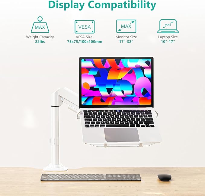 WALI Laptop Tray Desk Mount, Laptop Arm Mount Fits 10-15.6 Inch Notebook - Image 2