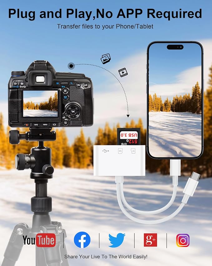 SD Card Reader for iPhone, Memory SD Card Reader USB C&Lightning Dual Port - Image 3
