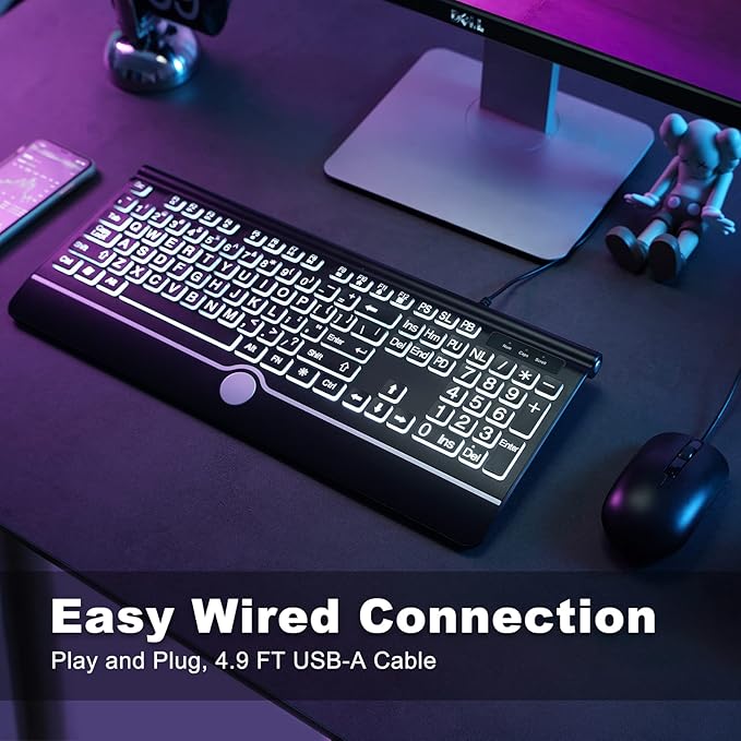 Large Print Backlit Computer Keyboard, USB Full Size Wired Keyboards - Image 7