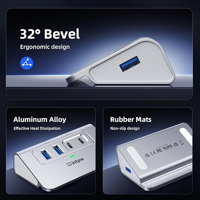 Intpw USB C Hub 10Gbps, 4 Port USB Splitter - Image 2