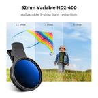 K&F Concept 52mm Clip-on ND2-400 Phone Camera Lens Filter Kit, Adjustable - Image 3