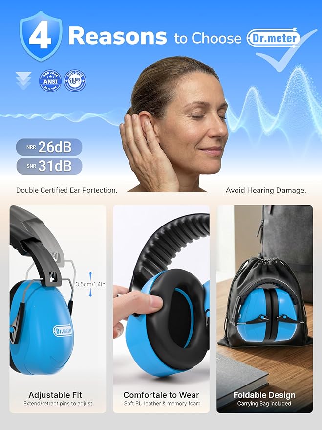 Dr.meter Noise Reduction Ear Muffs, Ear Protection Noise Cancelling Headphones - Image 3