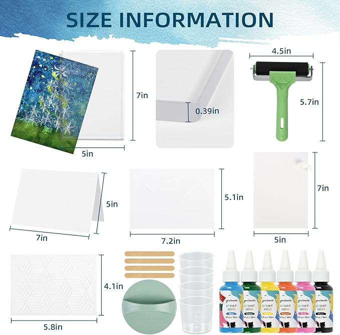 Gel Printing Plate Kits with Paints, Washi Stickers, Mixing Cups, Blank Cards - Image 2