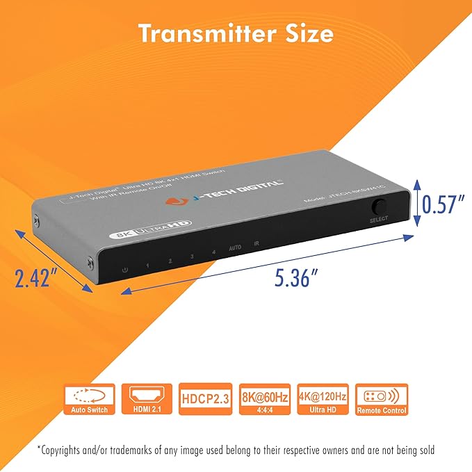 J-Tech Digital HDMI Switch 4K 120hz, 2.1 Switch 4 in 1 Out, 8K 60Hz 1080P 240Hz - Image 8