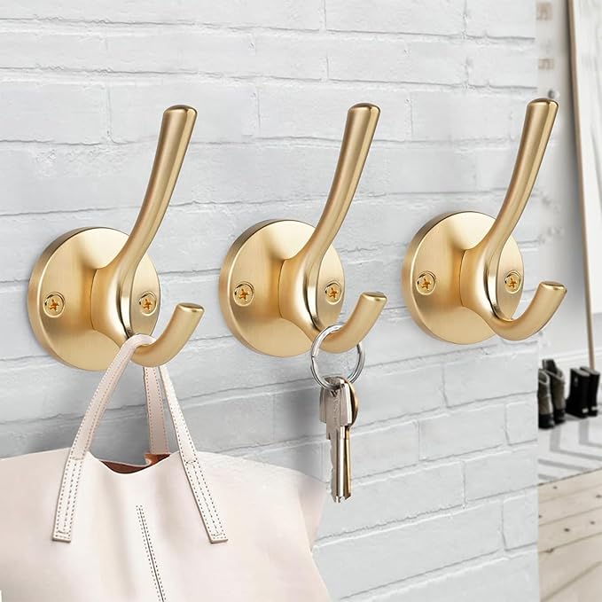4 Packs Gold Coat Hooks, Decorative Towel Hooks, Heavy Duty Double Prong Wall - Image 3