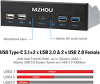 USB2.0 + 3.0 Metal Front, 5.25 inch 19Pin Front Panel Adapter, 4 USB 3.0 Port - Image 2