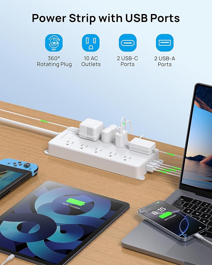 TROND 360° Rotating Plug Surge Protector 15ft, Power Strip - Image 7