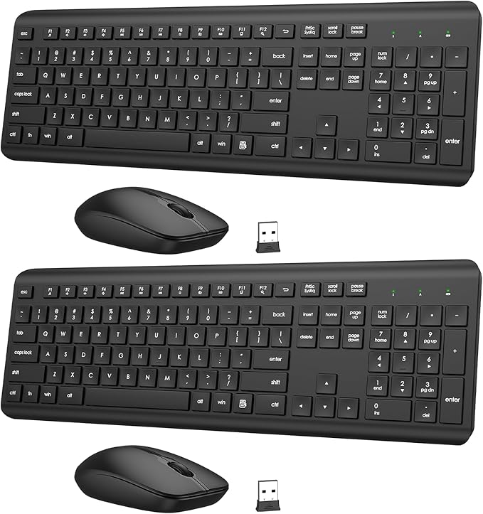 Wireless Keyboard and Mouse Combo, Full-Size Silent Ergonomic Keyboard and by QUASIO