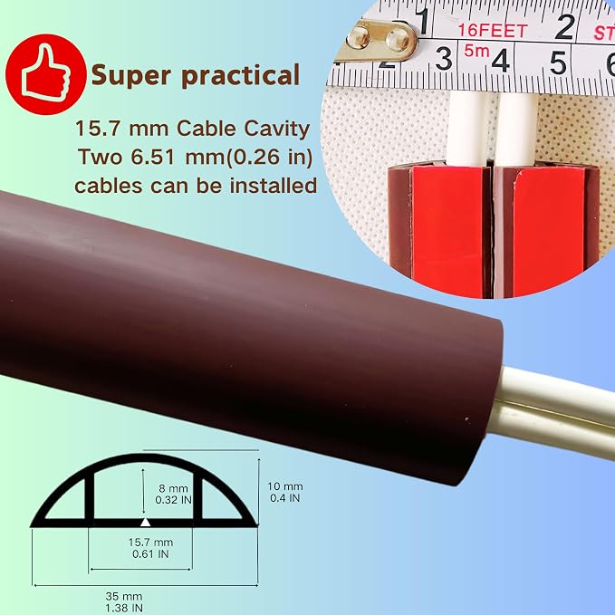 3.3ft Self Adhesive Floor Cord Cover, Heavy Duty Soft PVC Cable Protector and - Image 2