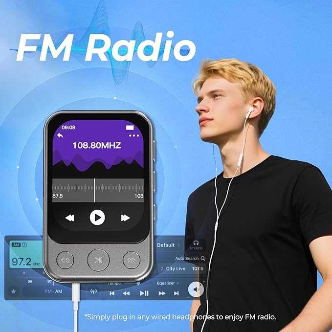 64GB Clip on MP3 Player with Bluetooth 5.3, Built-in Speaker, FM Radio - Image 6