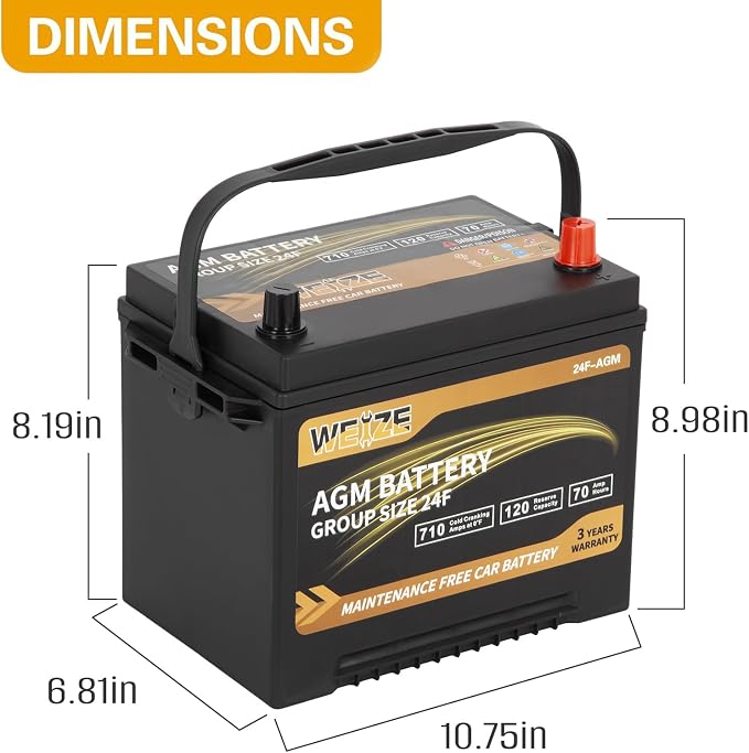 Weize Platinum AGM Battery BCI Group 24F Automotive Battery, 36 Months Warranty - Image 2