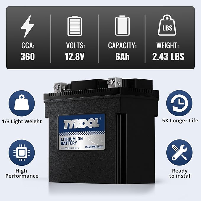 TYKOOL YB10L-A2 Lithium LiFePO4 Motorcycle Battery, 12.8V 6Ah, Built in BMS - Image 5