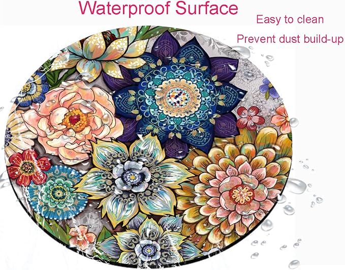 Round Mouse Pad, Boho Floral Mouse Pad, Washable Round Mousepad - Image 4