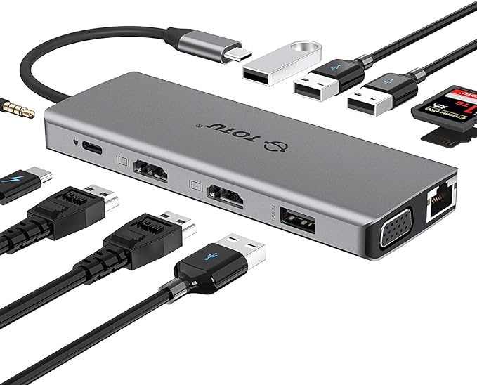 TOTU 13-in-1 USB-C Hub with Ethernet, 4K HDMI, SD/TF Cards Reader, Mic/Audio by TOTU