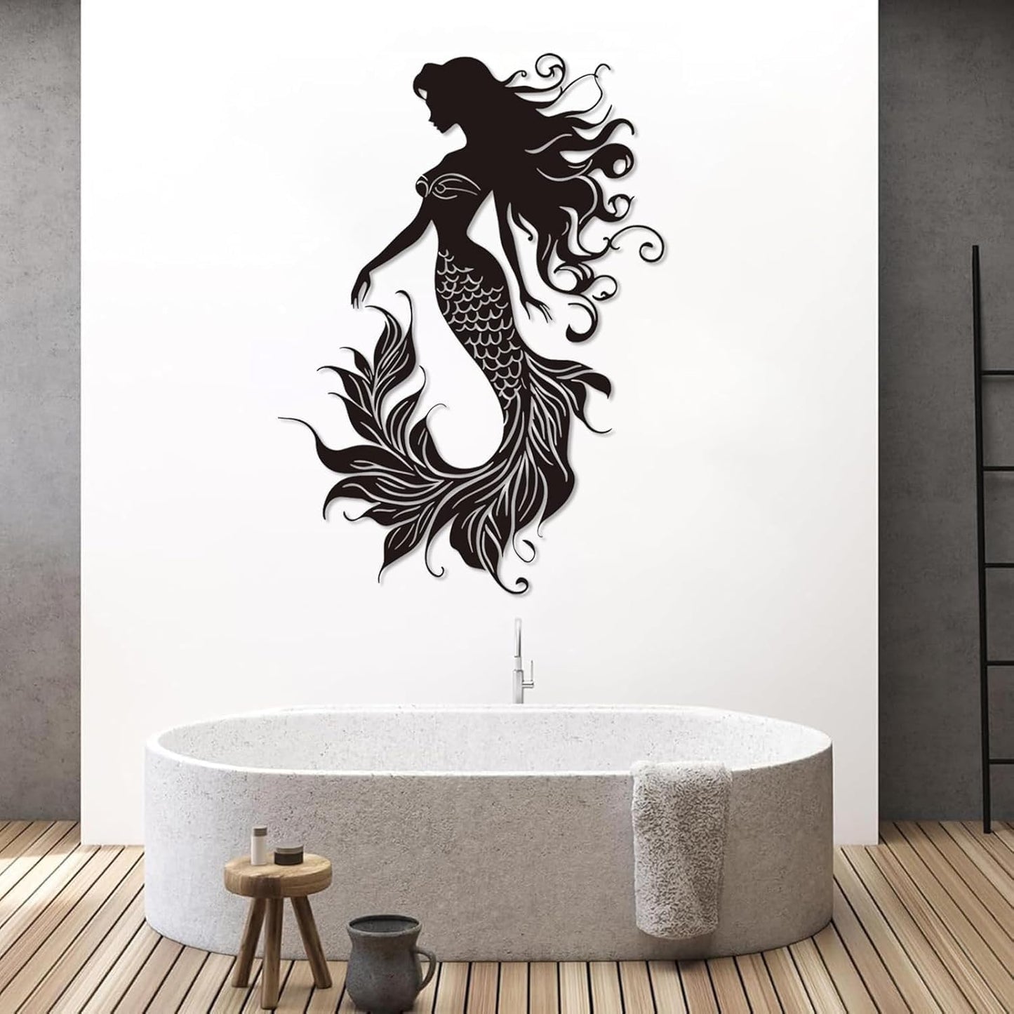 Veplsur Mermaid Metal Wall Art, Metal Mermaid Wall Decor, Marine Biology Wall Decor, Ocean Wall Art, Nautical Wall Hanging, Beach Hanging for Bathroom Bedroom (Black, 30"x21"|76x54cm)