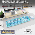 Wireless Keyboard and Mouse Set, 104 Round Keys Full-Size Cute Colorful - Image 3