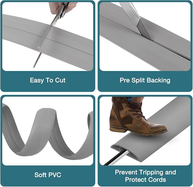 Floor Cord Cover, Cable Protector, 0.63W x 0.31H inches, Wire Cover - Image 3