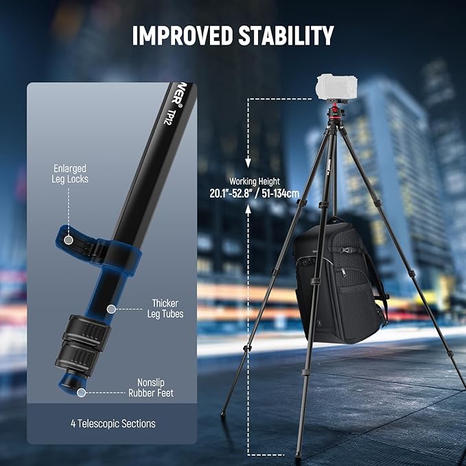 NEEWER Basics 66.5"/169 cm Travel Tripod - Image 3