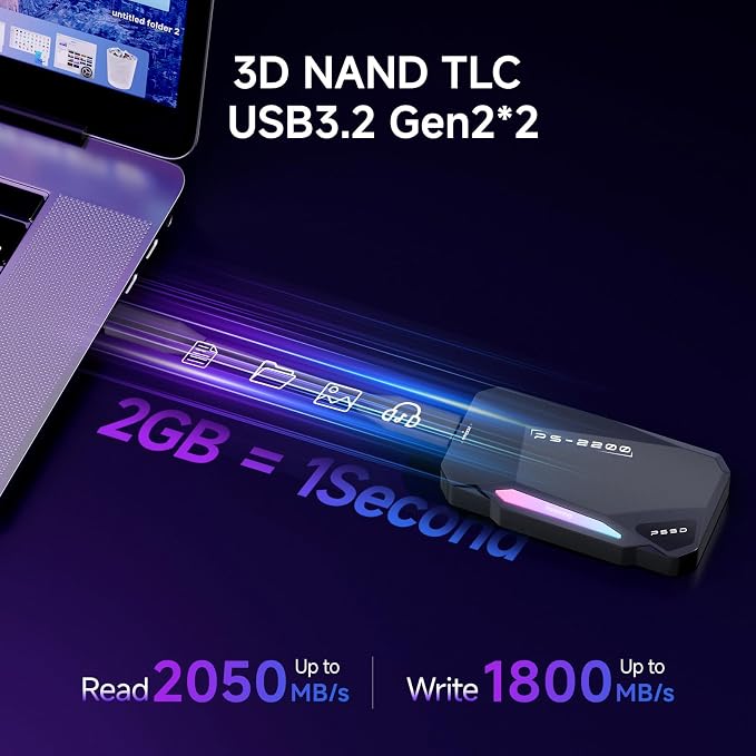 500GB Magnetic Portable SSD, 2050MB/s Type-C USB 3.2 Gen 2x2 External SSD - Image 3