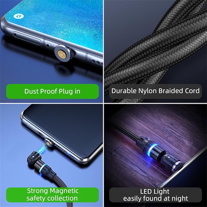 Magnetic Charging Cable 540° Rotation 3A Fast Charging Data Sync 3 in 1 - Image 4