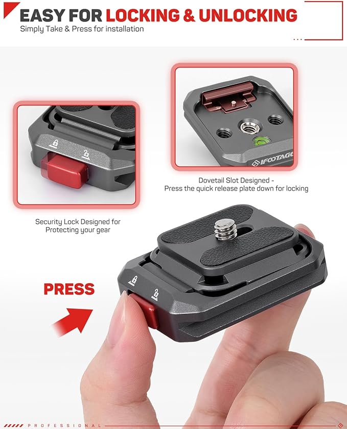 IFOOTAGE Action Camera Adapter Quick Release, Aluminum Tripod Mount Adapter - Image 5