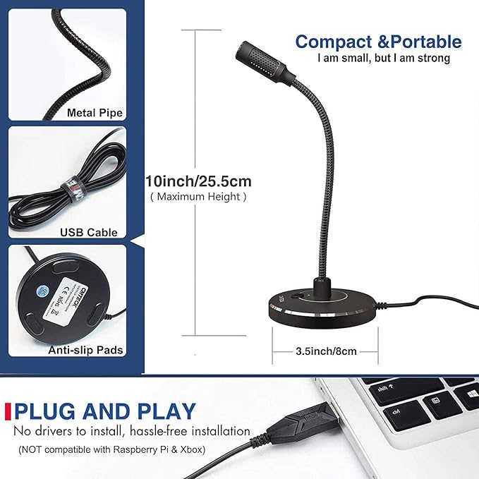 CMTECK USB Computer Microphone G009, Noise-Cancelling Recording Desktop Mic - Image 7