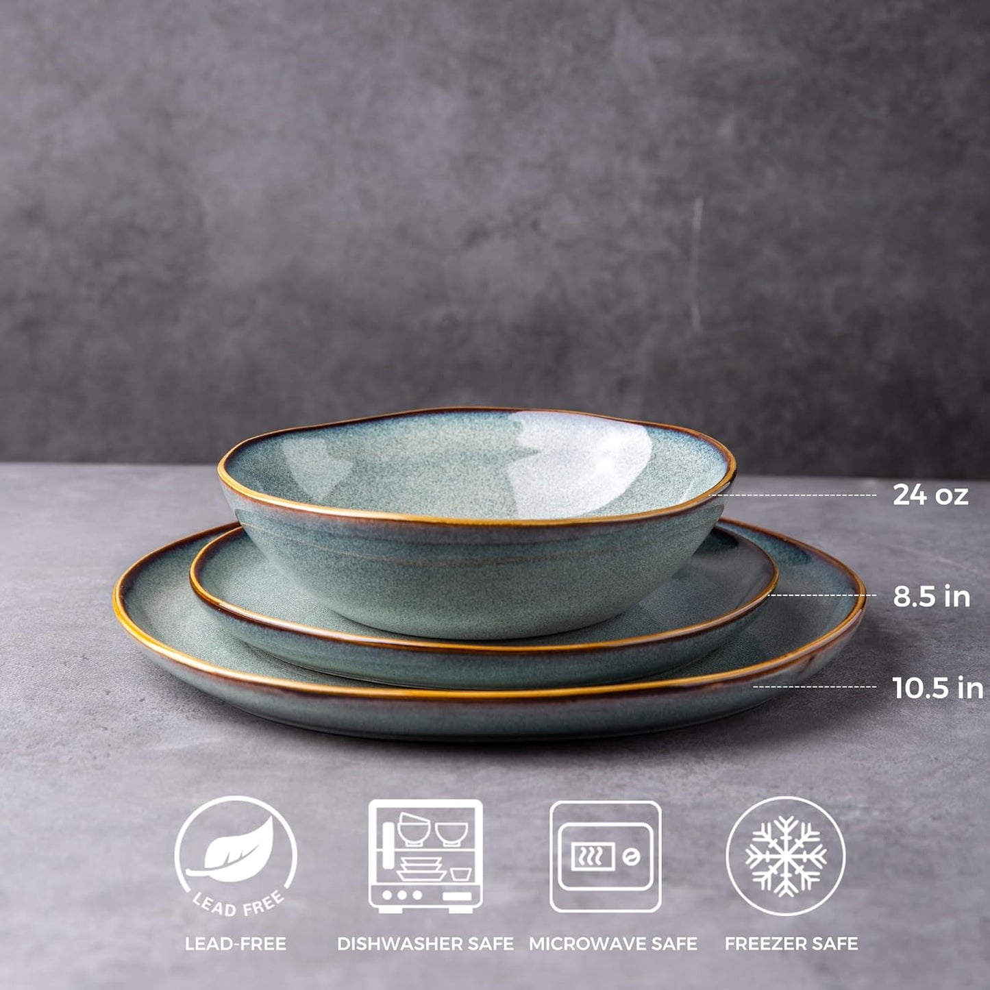 AmorArc Ceramic Dinnerware Sets,Handmade Reactive Glaze Stoneware Plates and Bowls Set,Highly Chip and Crack Resistant | Dishwasher & Microwave Safe,Service for 8 Dishes Set (24pc)