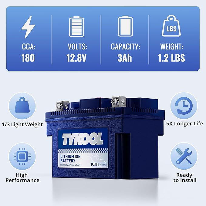 TYKOOL YTZ7S / YTX7L Lithium LiFePO4 Motorcycle Battery, 12 V 4 Ah, 240 CCA - Image 5
