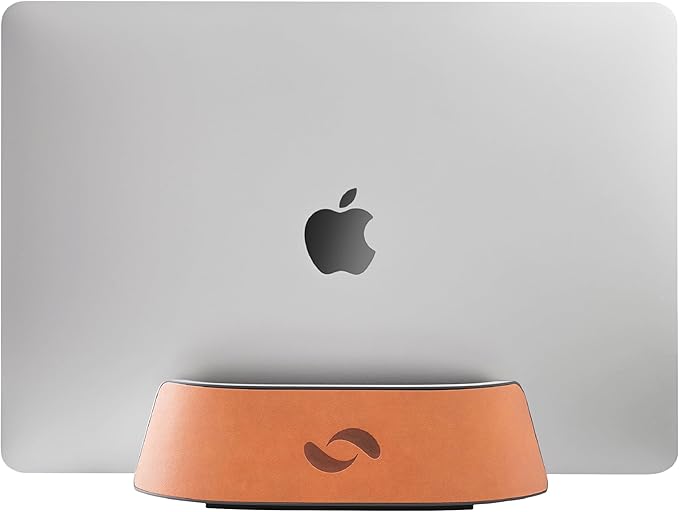 HumanCentric Vertical Laptop Stand in Vegan Cognac Leather, Upright Adjustable by HumanCentric