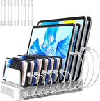 Charging Station for Multiple Devices, 100W 10 Ports Flat Plug Charging Dock by RISWOJOR
